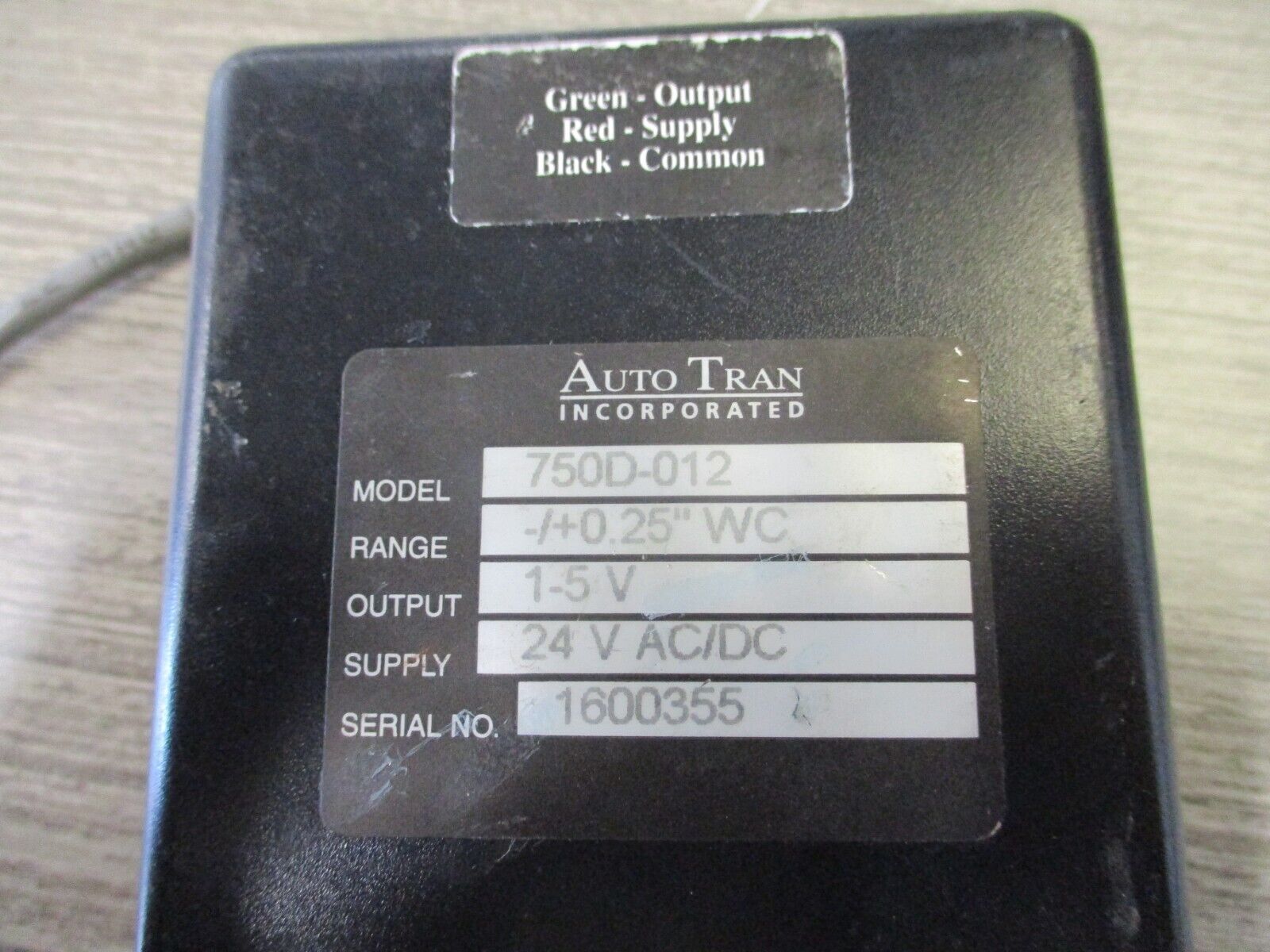 Auto Tran Pressure Transducer 750D-012 Range: -/+ 0.25" WC Output : 1-5V Used.