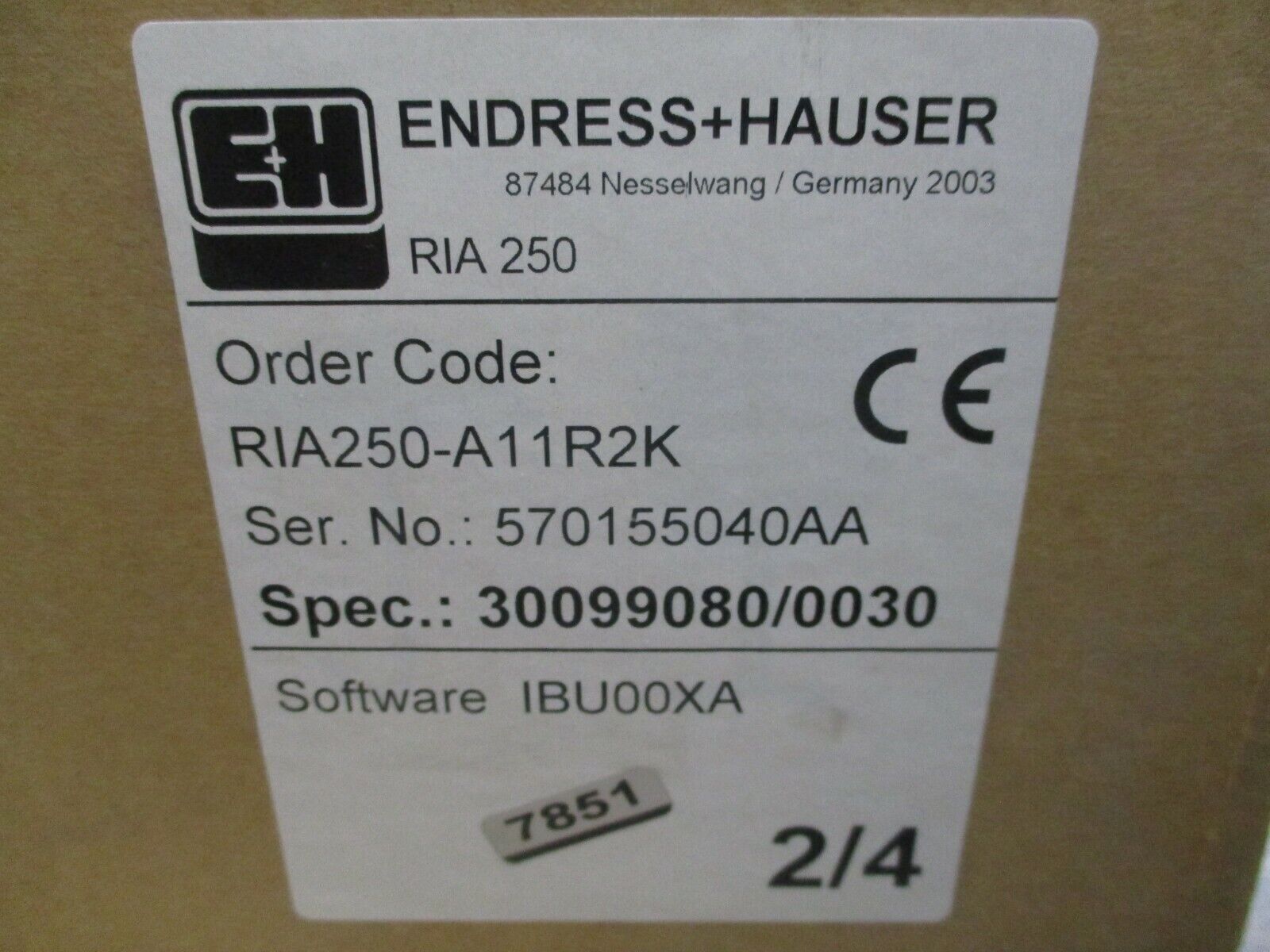 Endress+Hauser RIA 250 Process Display RIA250-A11R2K Software: IBU00XA