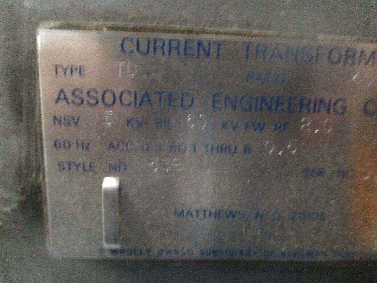 Associated Engineering Company Type TD Current Transformer 532 Ratio 400:5A Used