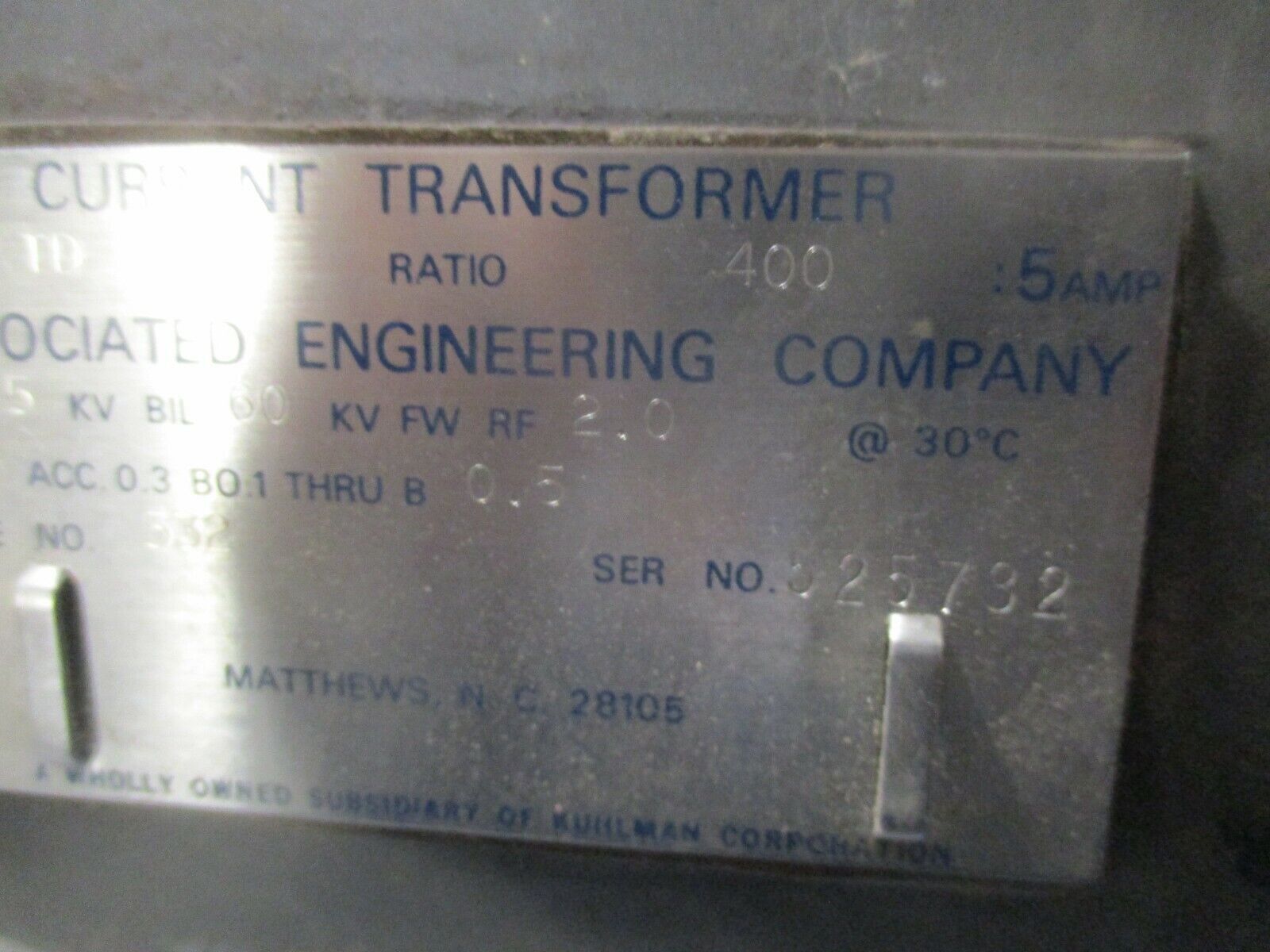 Associated Engineering Company Type TD Current Transformer 532 Ratio 400:5A Used