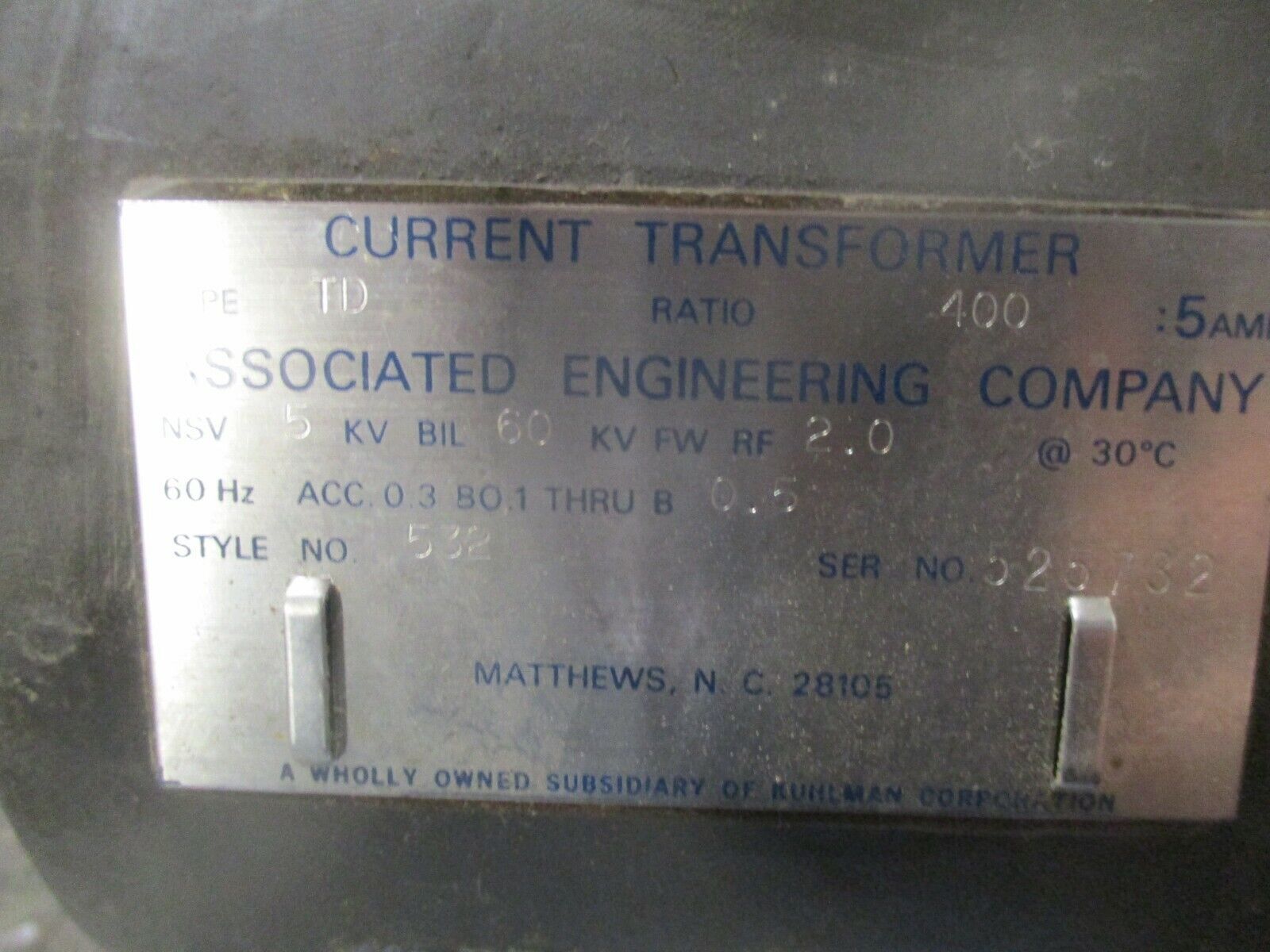 Associated Engineering Company Type TD Current Transformer 532 Ratio 400:5A Used