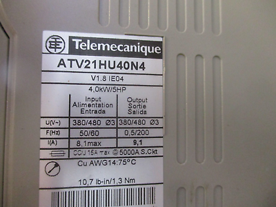 Telemecanique Altivar 21 AC Drive ATV21HU40N4 5HP. Used.