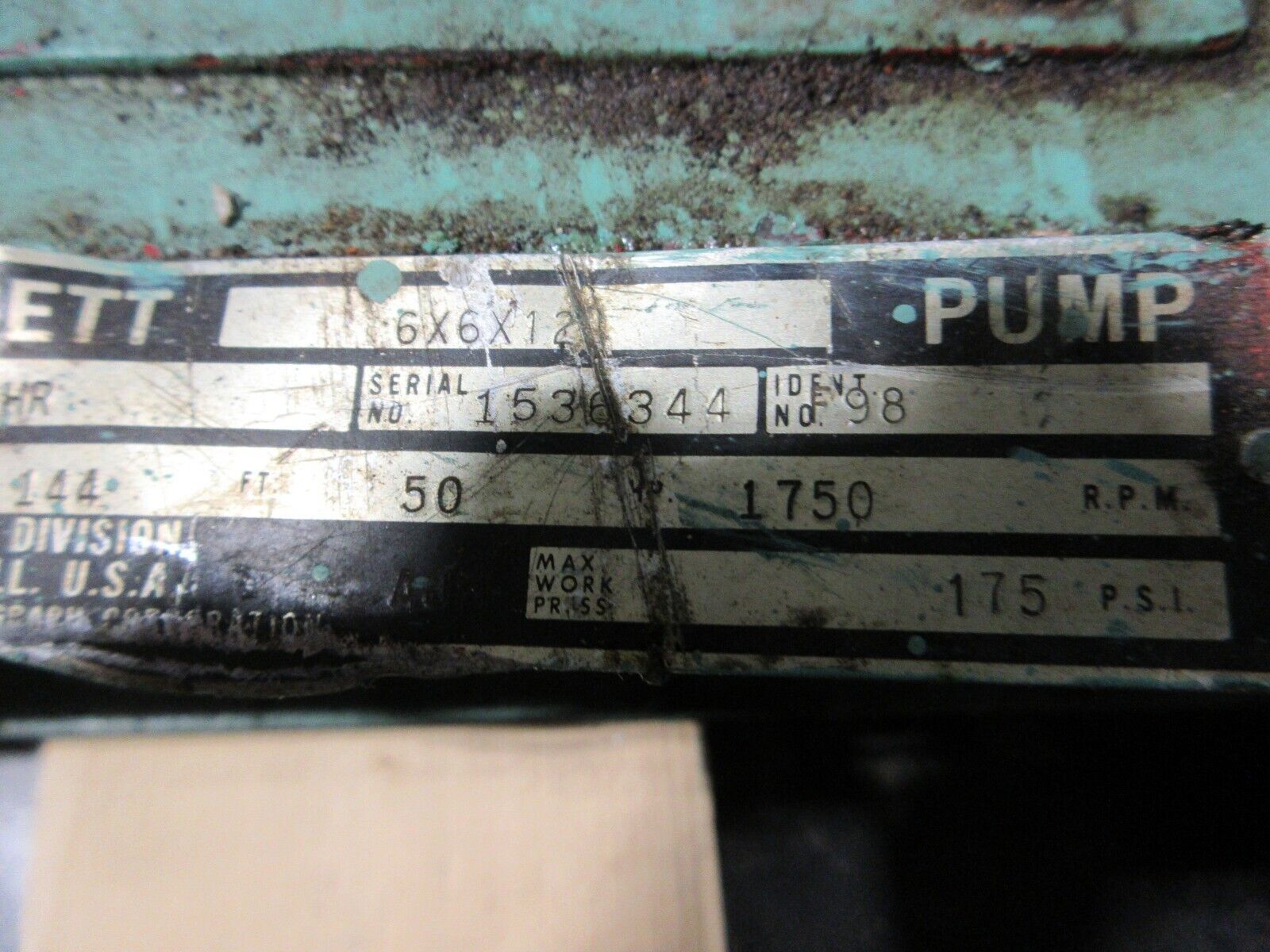 Bell & Gossett 6X6X12 Pump VSC 11-3/4 BF LHR 50HP 525GPM 1750RPM 144FT Head Used