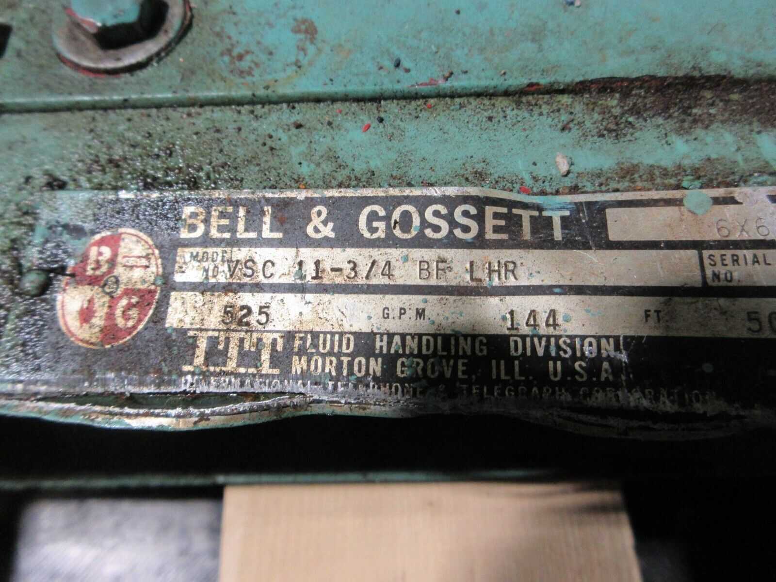 Bell & Gossett 6X6X12 Pump VSC 11-3/4 BF LHR 50HP 525GPM 1750RPM 144FT Head Used