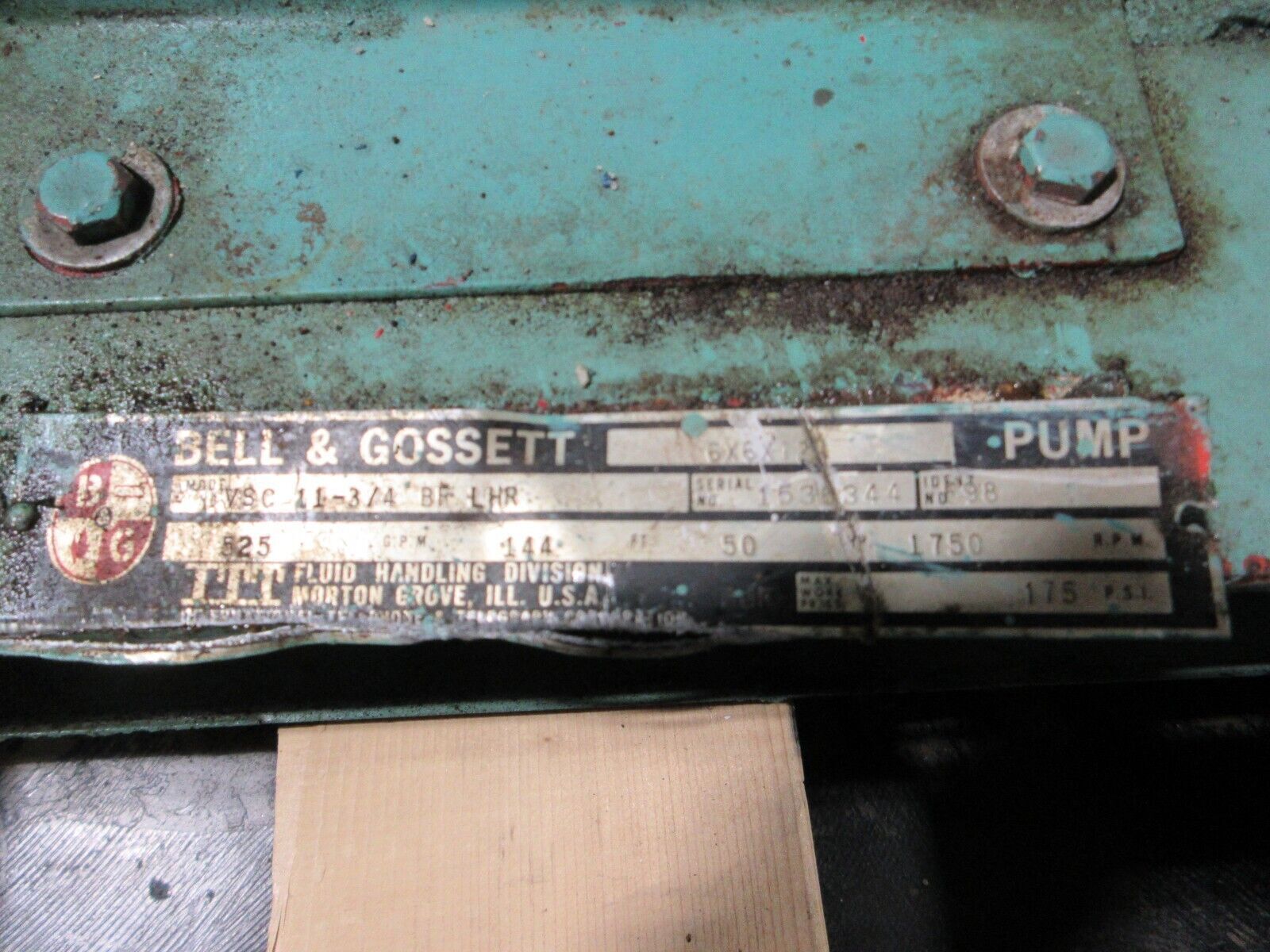 Bell & Gossett 6X6X12 Pump VSC 11-3/4 BF LHR 50HP 525GPM 1750RPM 144FT Head Used