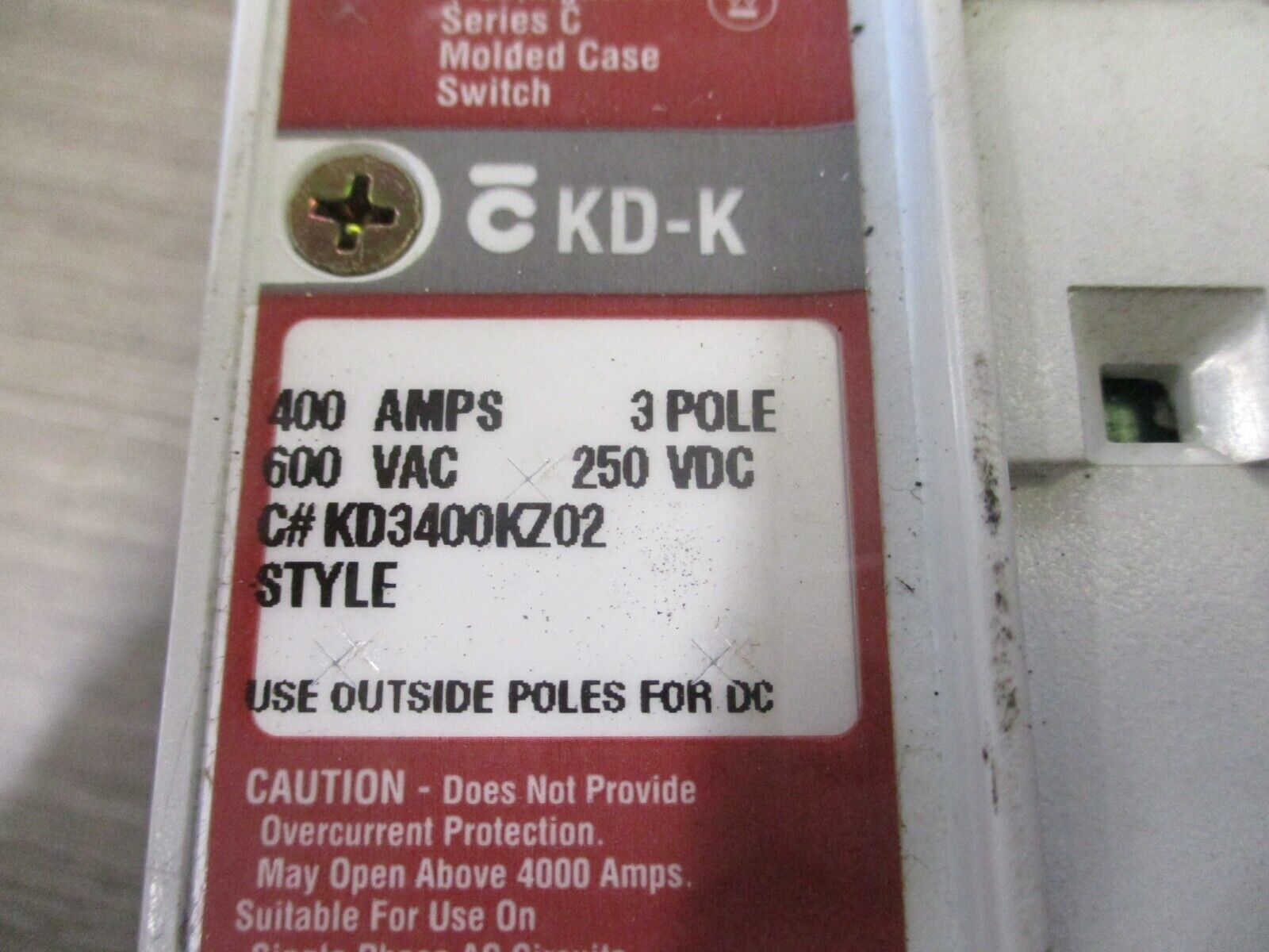 Cutler-Hammer Breaker Disconnect KD3400KZ02 400A 600V 3P Used.