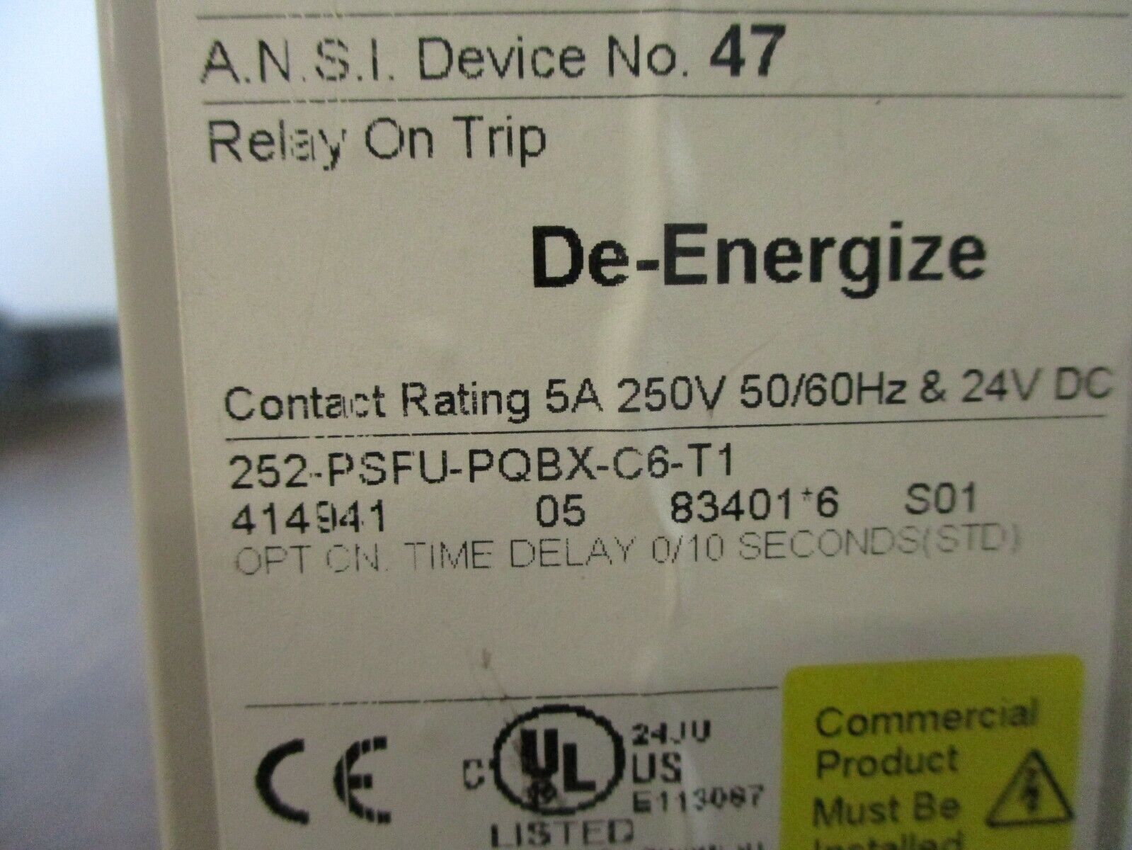 Crompton Protector Phase Monitor Relay 252-PSFU-PQBX-C6-T1 120V 60Hz Used