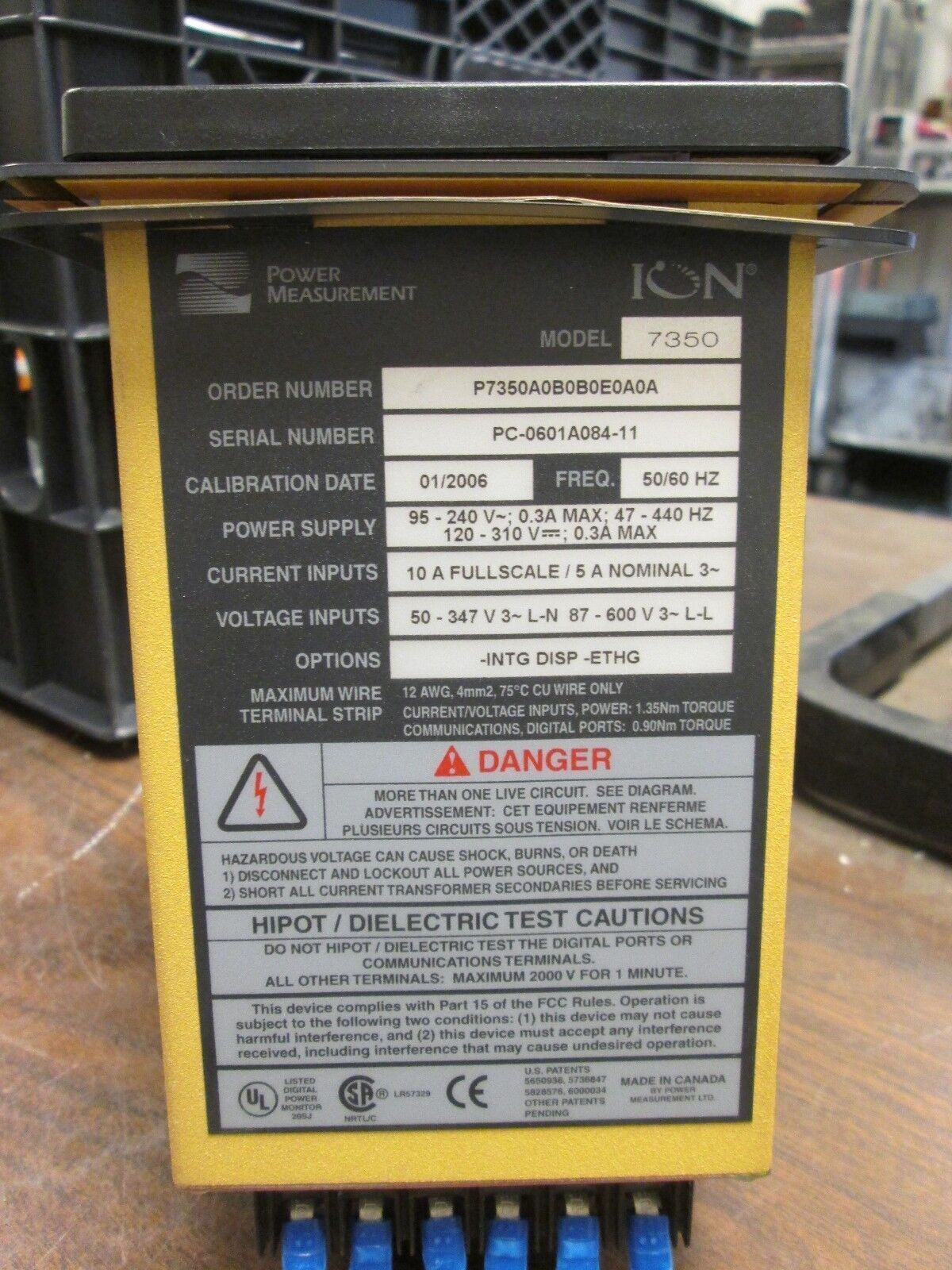 Power Measurement 7350 ION Meter P7350A0B0B0E0A0A 95-240V 0.3A 47-440Hz Used