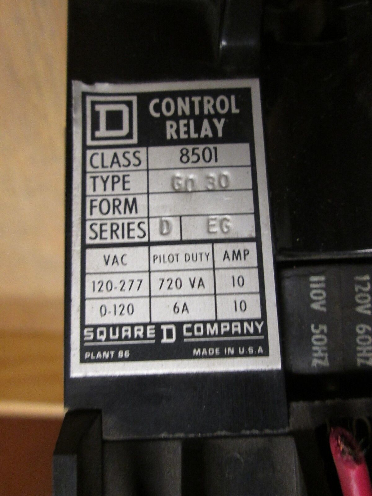 Square D Control Relay 8501 G030 10A 120V coil Used