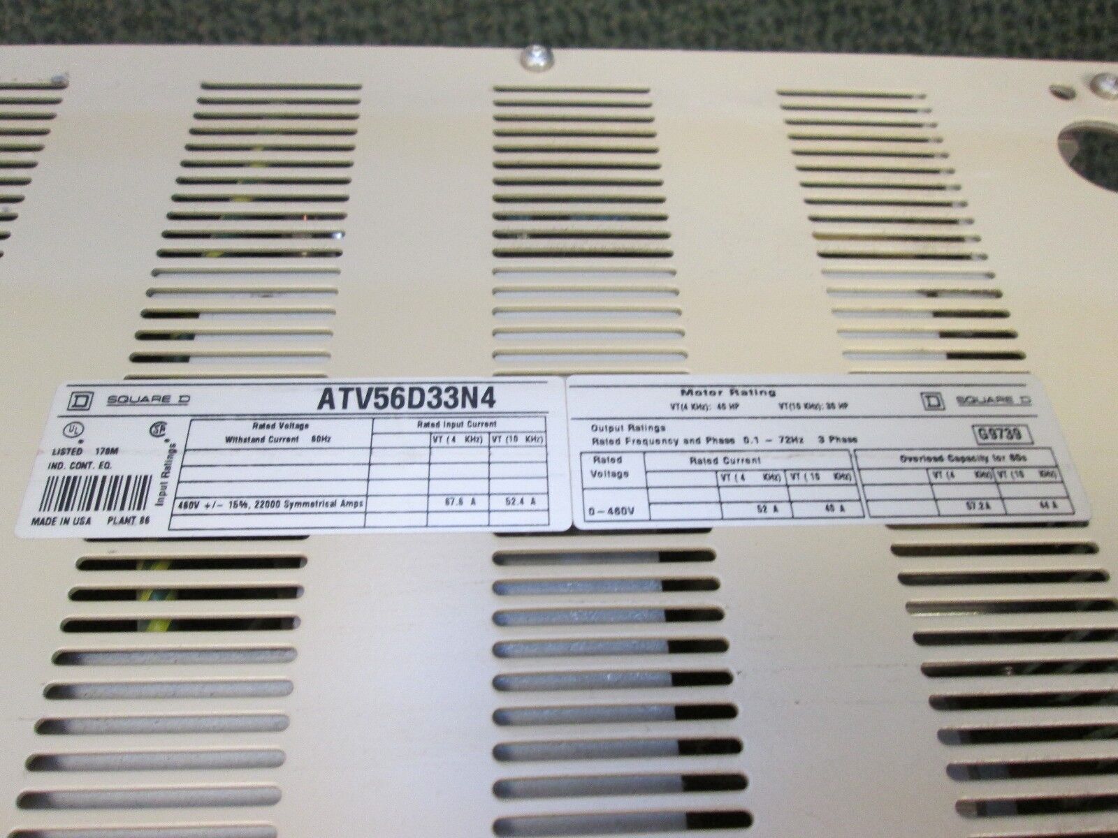 Square D Altivar 56 AC Drive ATV56D33N4 30HP Used