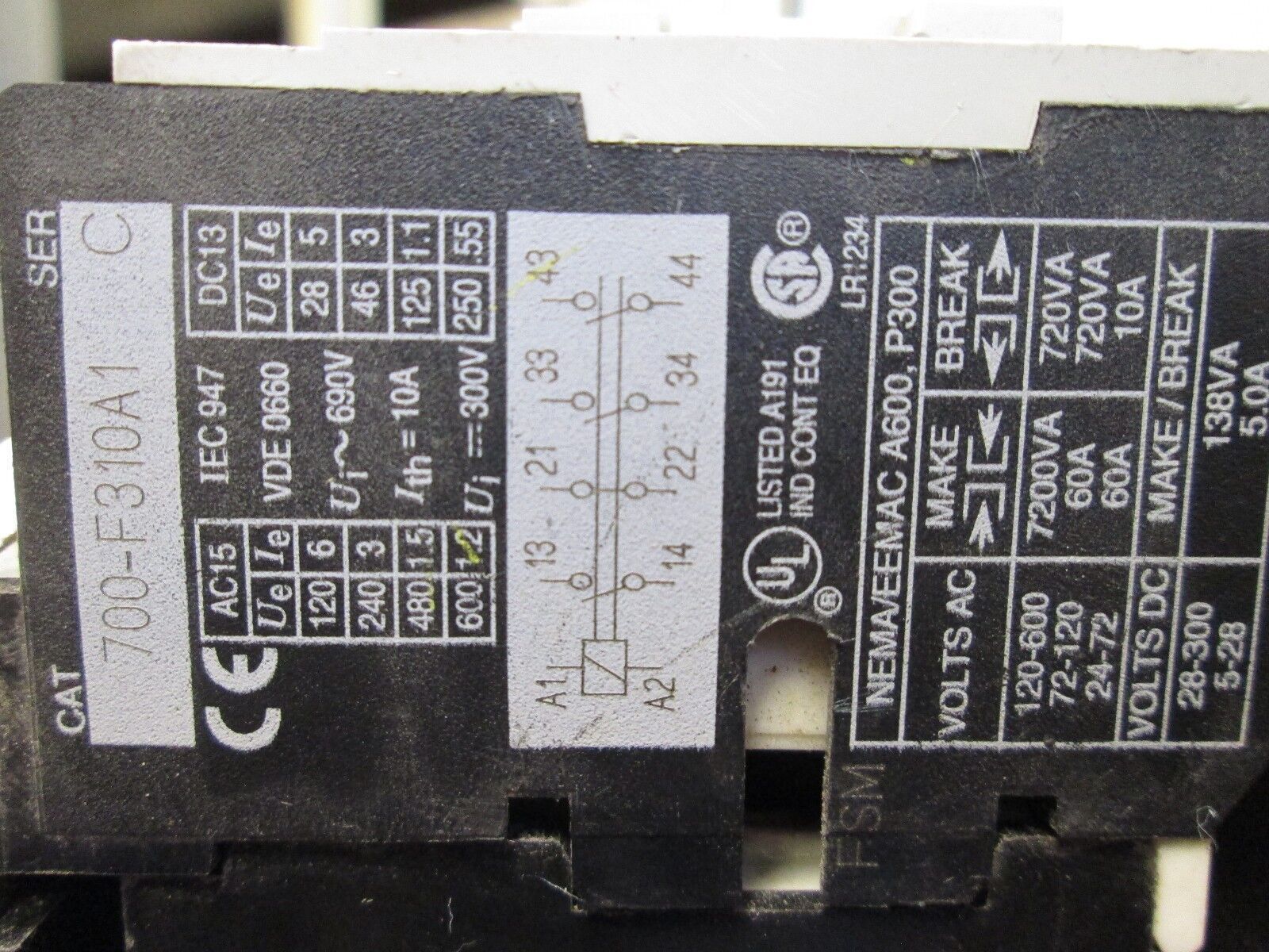 Allen-Bradley Contact w/ 24VDC Surge Suppressor 700-F310A1 199-FIMZ24 120V Coil