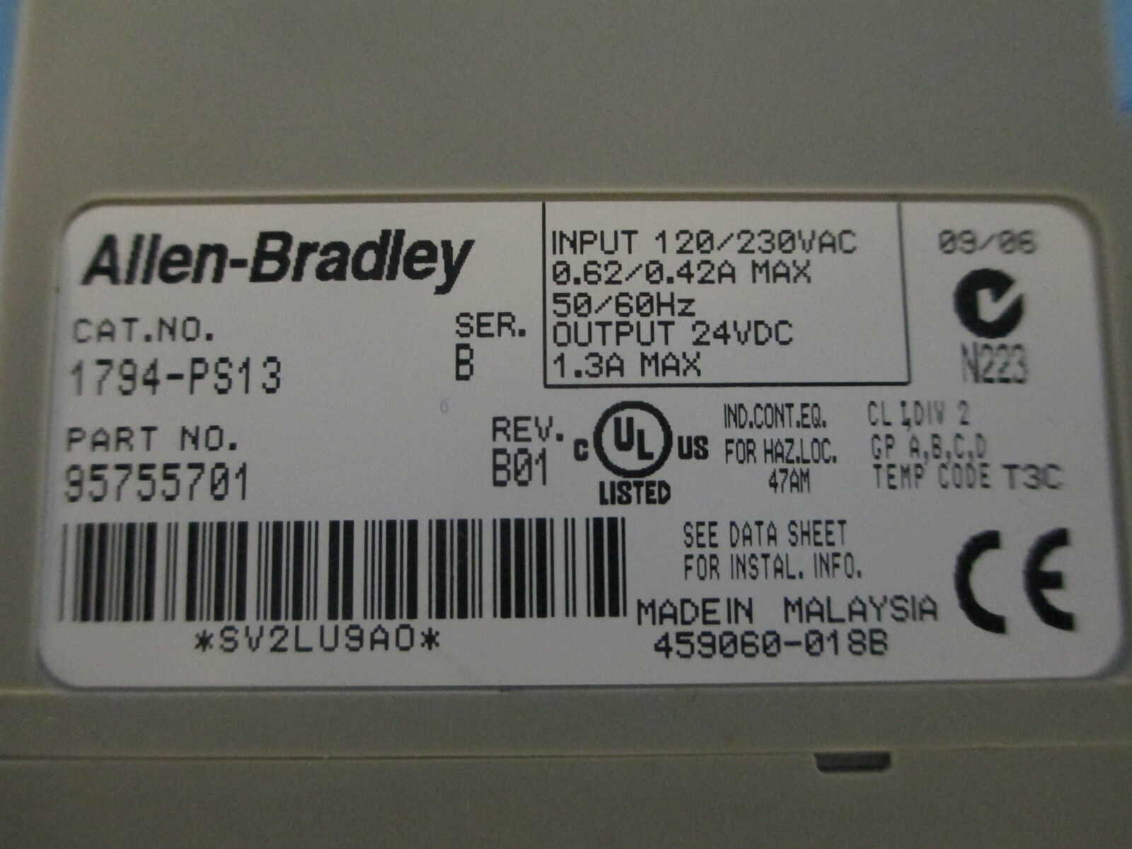 Allen-Bradley Flex I/O 1794-PS13, 24VDC Power Supply Used
