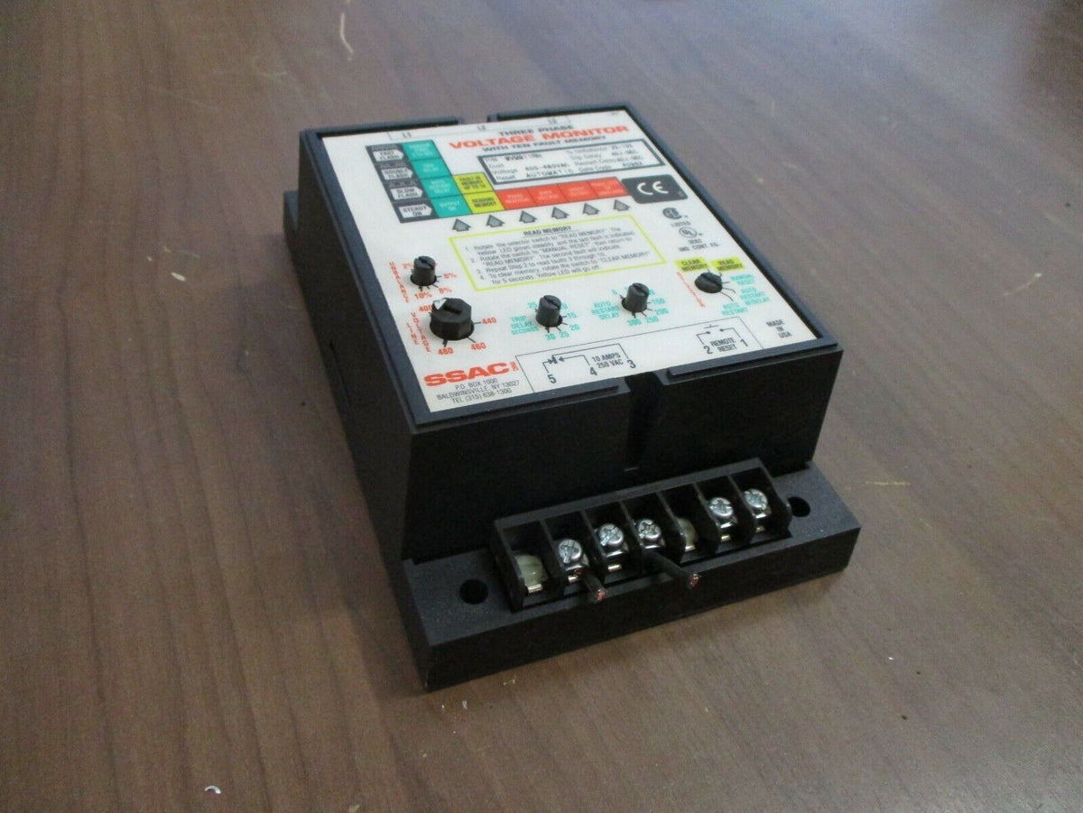 SSAC 3Ph Voltage Monitor WVM911RN 400-480VAC w/ Ten Fault Memory Used