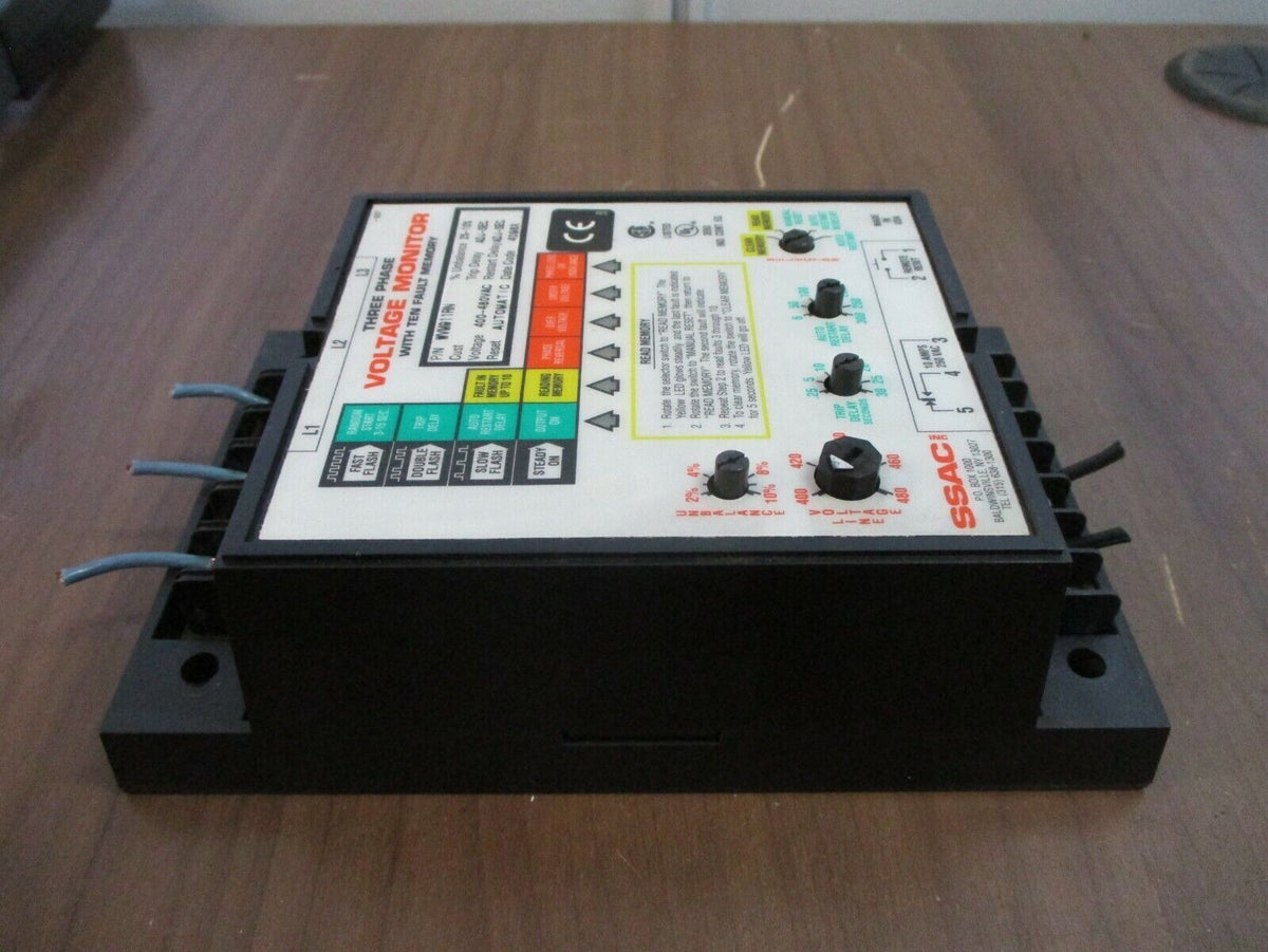 SSAC 3Ph Voltage Monitor WVM911RN 400-480VAC w/ Ten Fault Memory Used