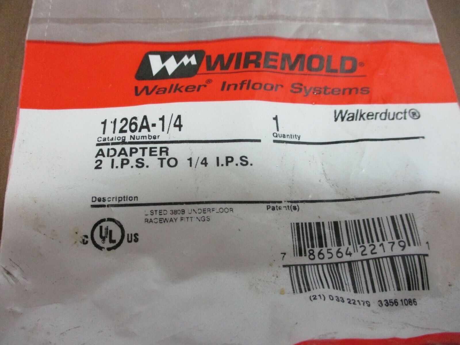 Wiremold Adapter 1126A-1/4 2IPS to 1/4 IPS *Lot of 2* New Surplus