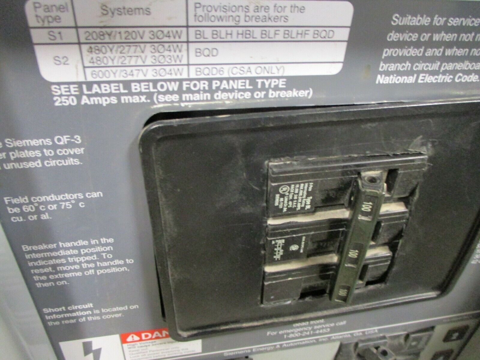 Siemens Main Breaker Circuit Breaker Panel I1X18MC250C 250A Max 208Y/120 3Ph 4W