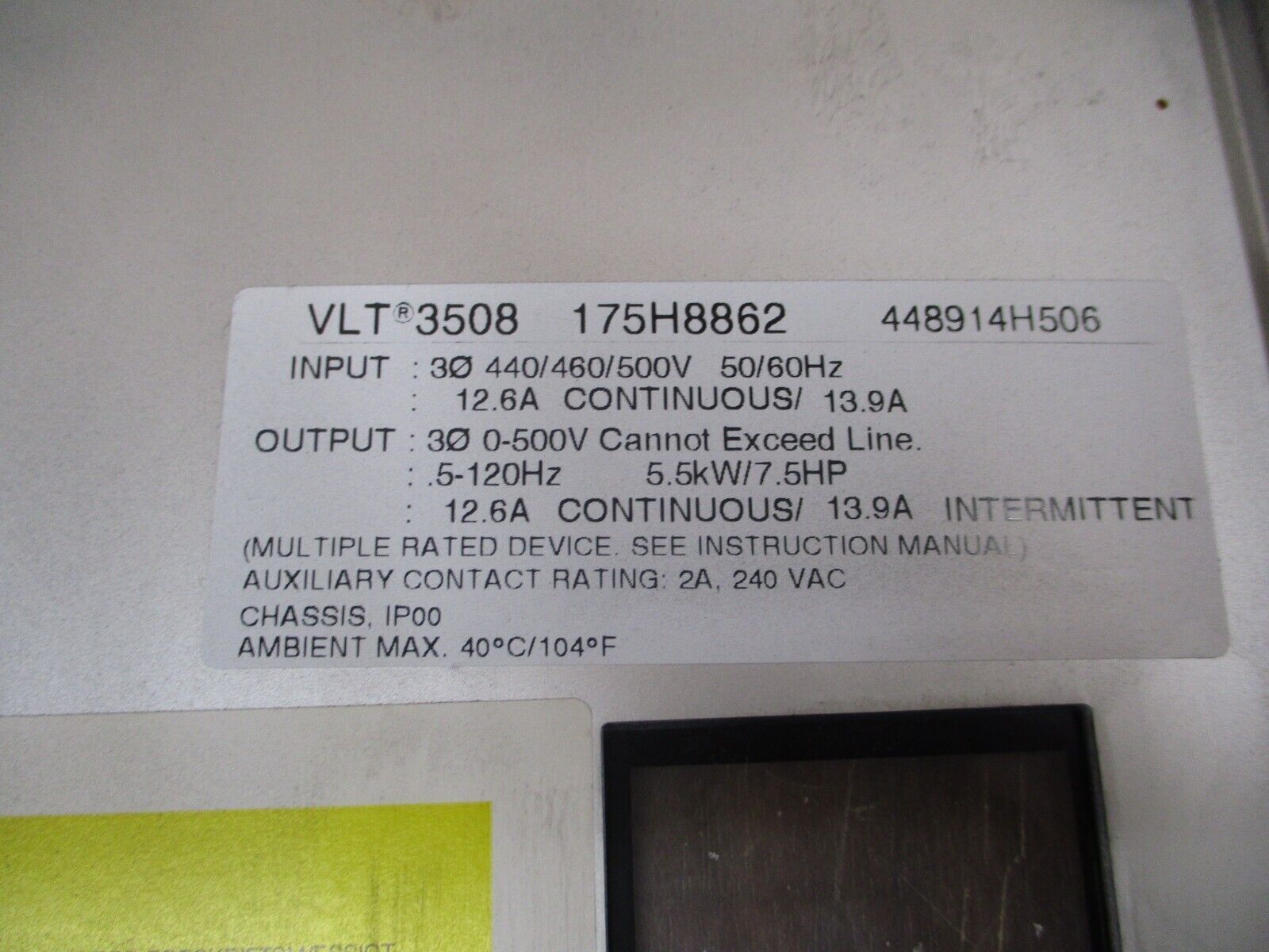 Danfoss VLT 3508 AC Drive 175H8862 7.5HP 3Ph Used