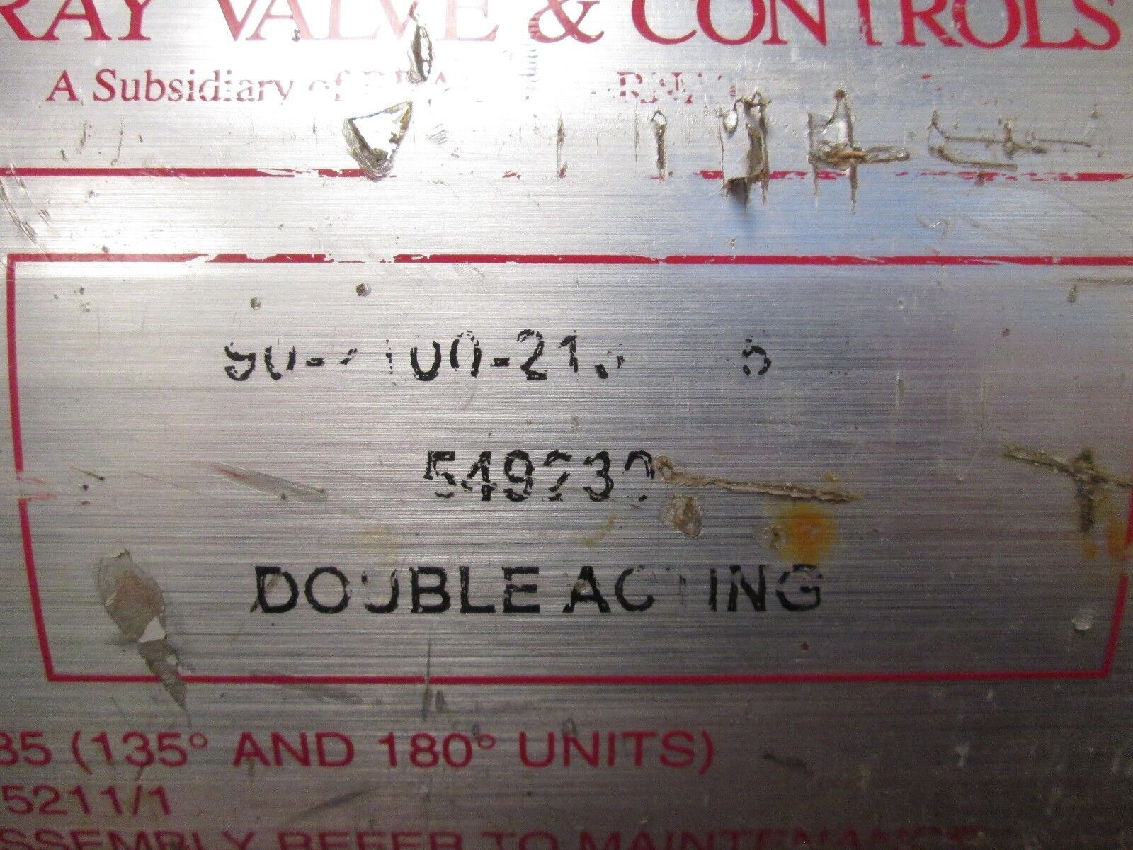 Bray Double Acting Actuator Max PSI: 140 92/93 Series Used