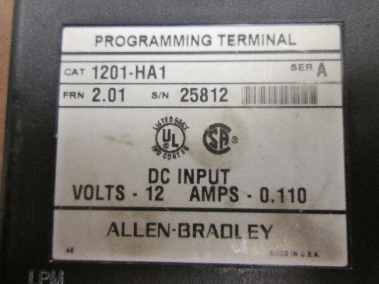 Allen-Bradley Progamming Terminal 1201-HA1 Ser A FRN 2.01 12VDC 0.110A Used