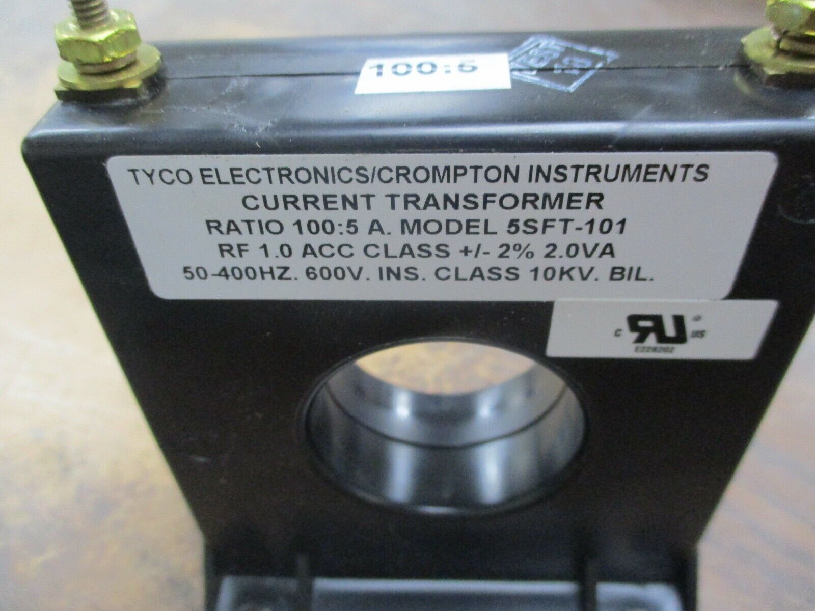 Tyco / Crompton Current Transformer 5SFT-101 Ratio 100:5A 600V 50-400Hz 10KV BIL