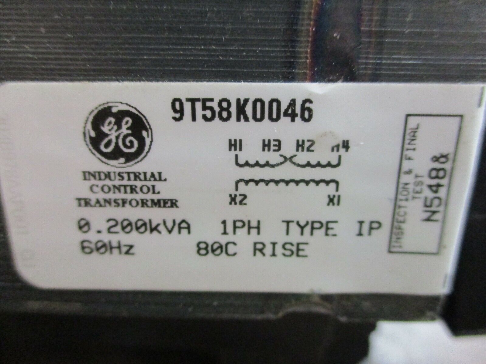 GE Control Transformer 9T58K0046 0.002kVA Pri: 240/480V Sec: 120V Used