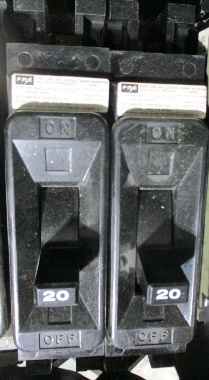 FPE Circuit Breaker NEF-SWD213020 20A 277V 1P *Lot of 2* Used