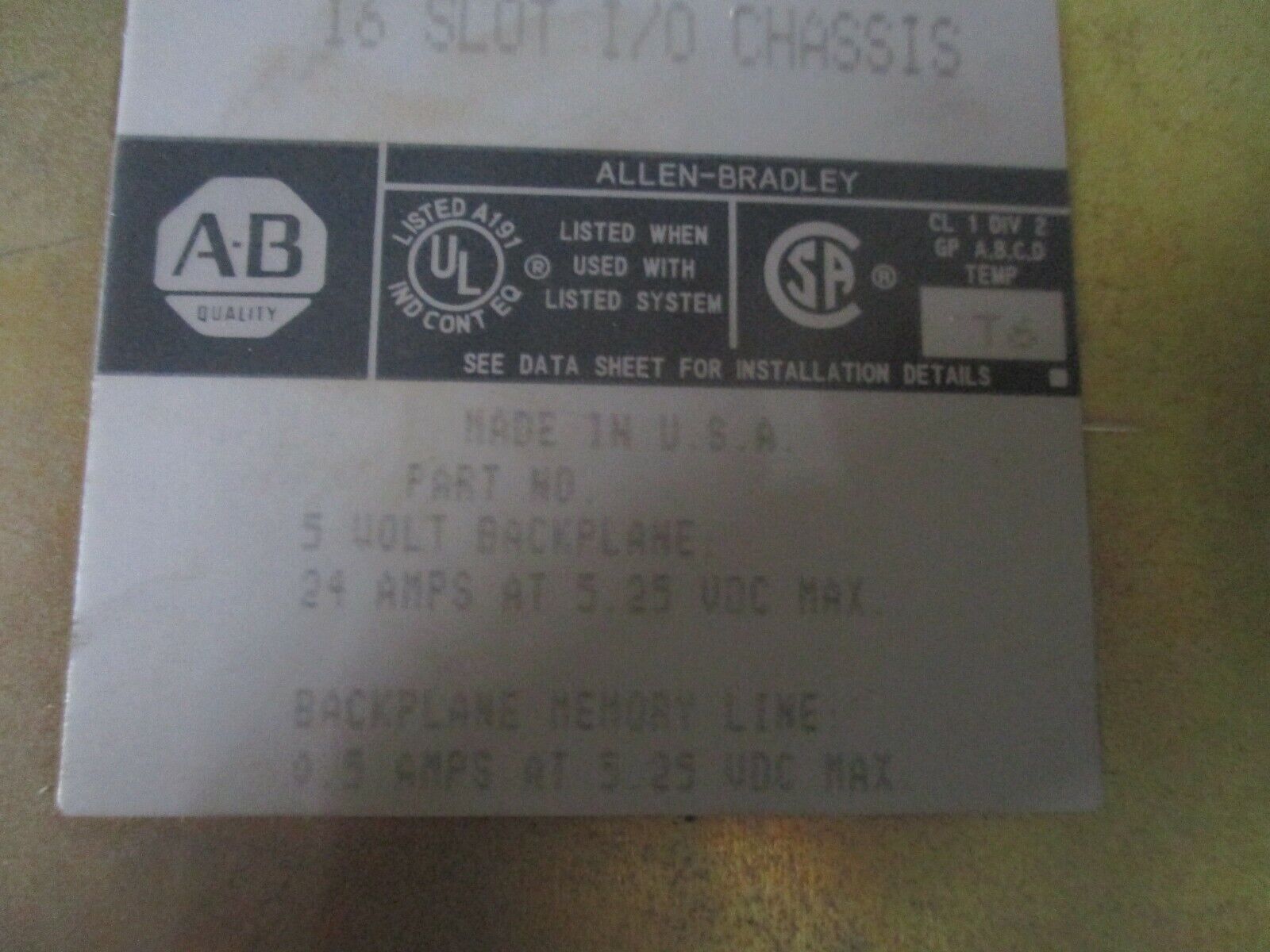 Allen-Bradley 16-Slot I/O Chassis 1771-A4B 5V 24A Used