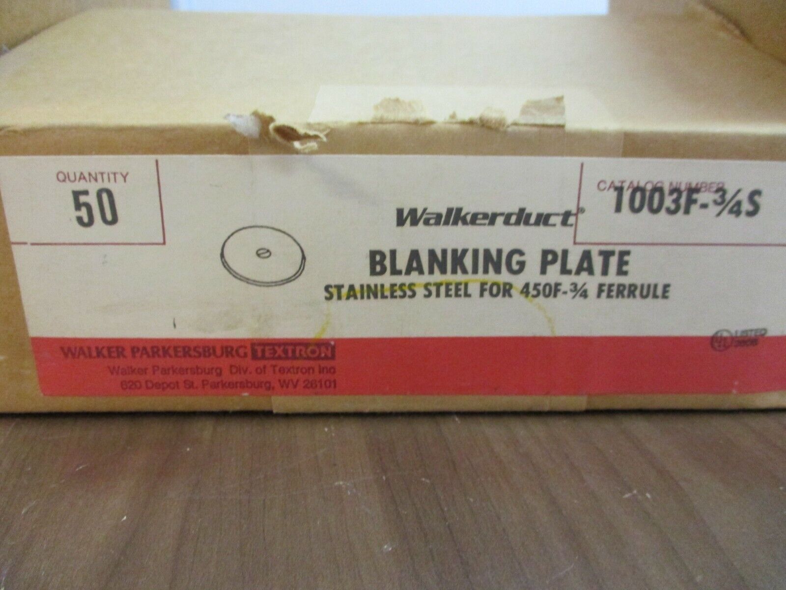 Walker Stainless Steel Blanking Plate 1003F-3/4S For 450F-3/4 Ferrule *Box of 50