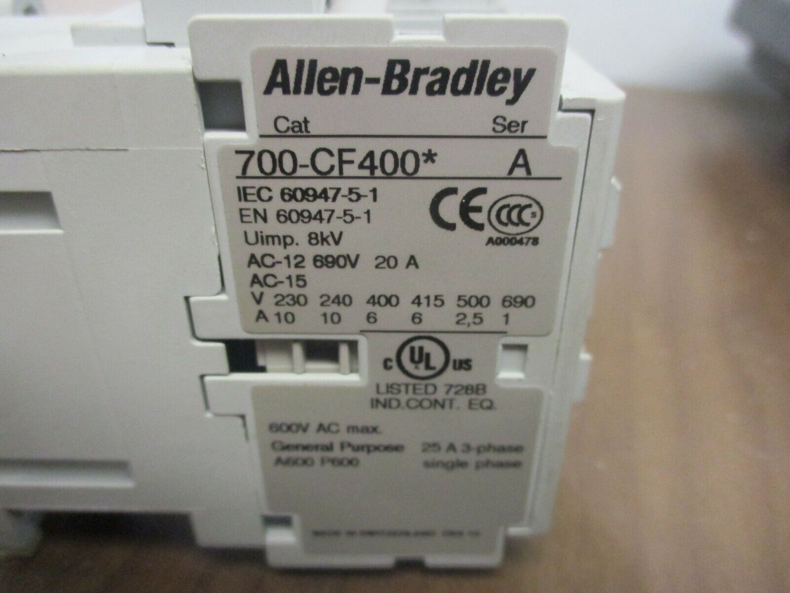 Allen-Bradley Contactor 700-CF400D Ser. A 120V Coil New Surplus