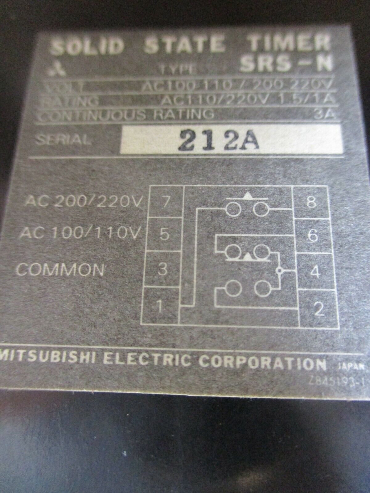 Mitsubishi Solid State Timer SRS-N 100/110V 200/220V Delay: 0.4-12 sec Used
