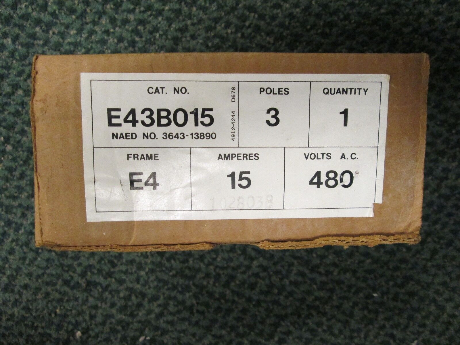 Gould Circuit Breaker, E43B015, Frame E4, 15A 480V 3P, New
