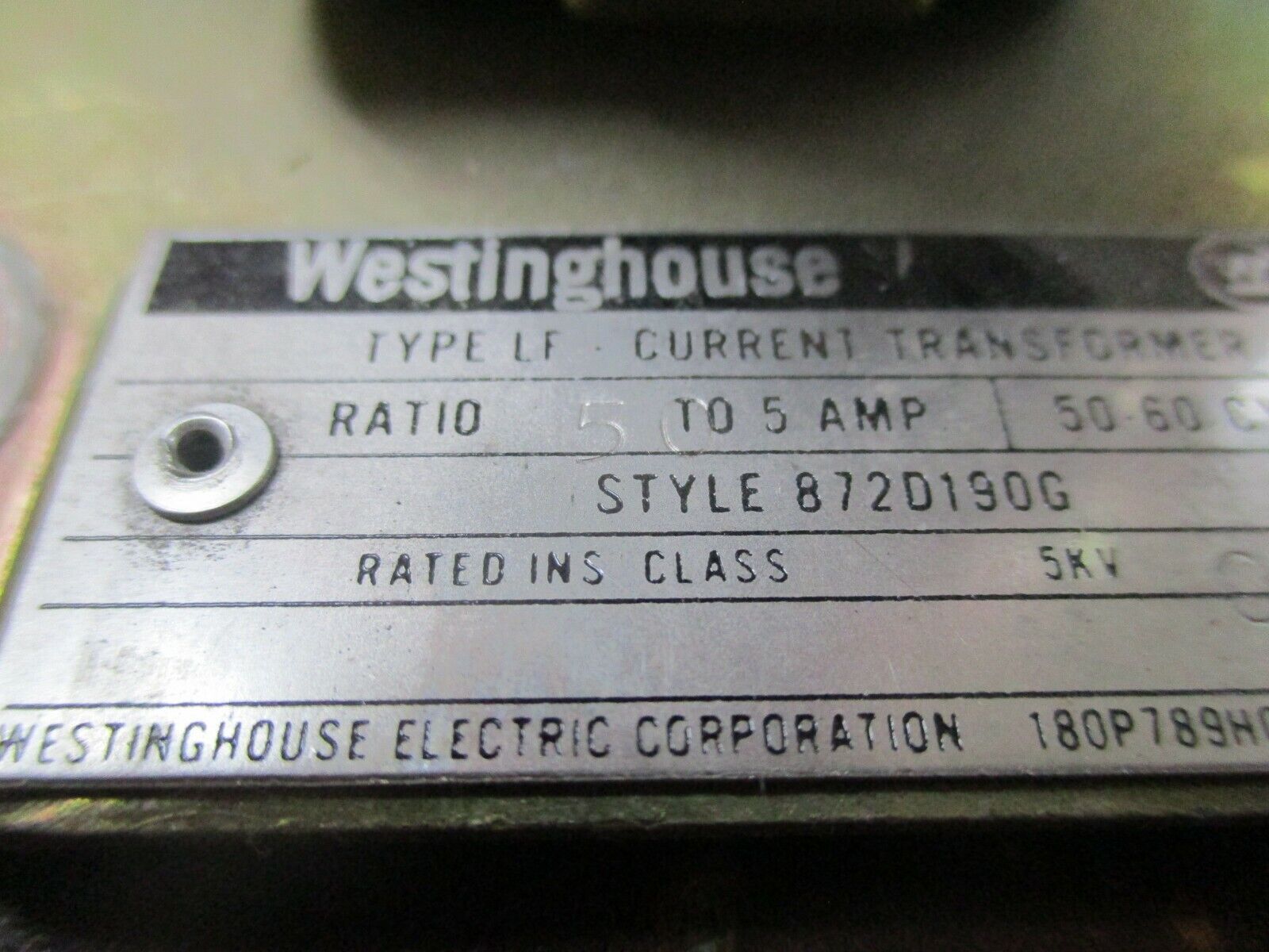Westinghouse Type LF Current Transformer 872D190G Ratio 50:5A 50-60Hz Used