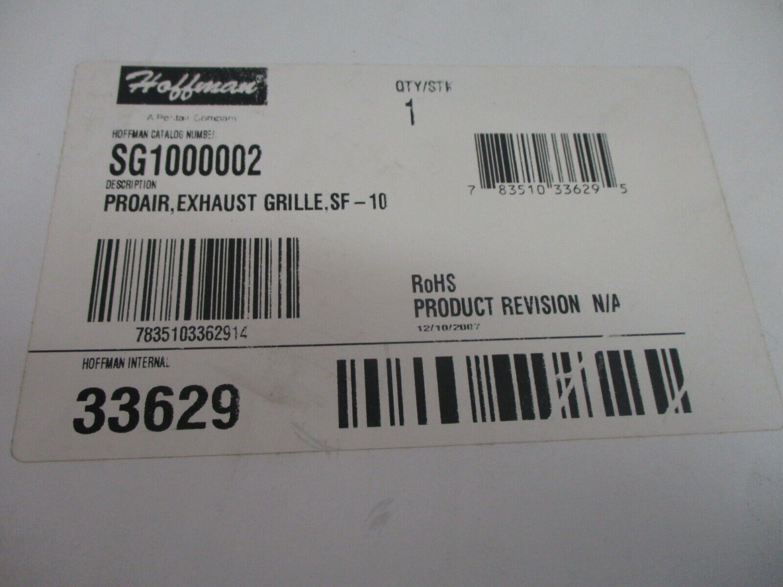Hoffman Proair Exhaust Grille SG1000002 SF-10 New Surplus