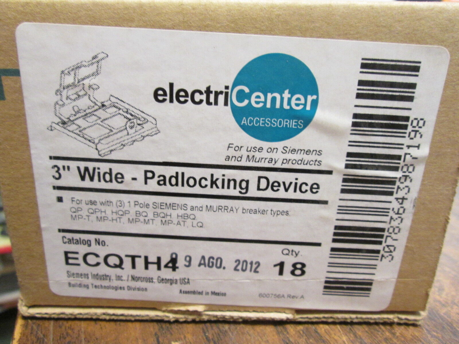 Siemens ElectriCenter Padlocking Device ECQTH4 3" Wide *Box of 18* New Surplus
