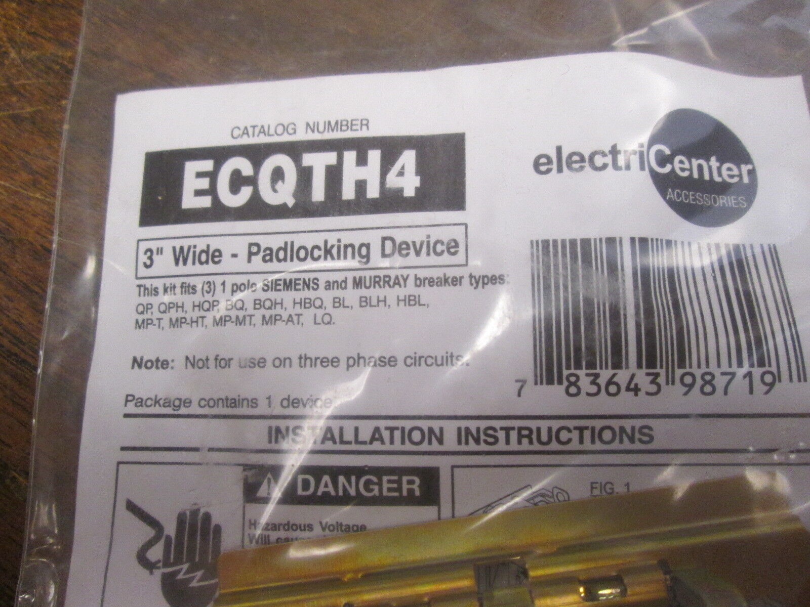 Siemens ElectriCenter Padlocking Device ECQTH4 3" Wide *Box of 18* New Surplus