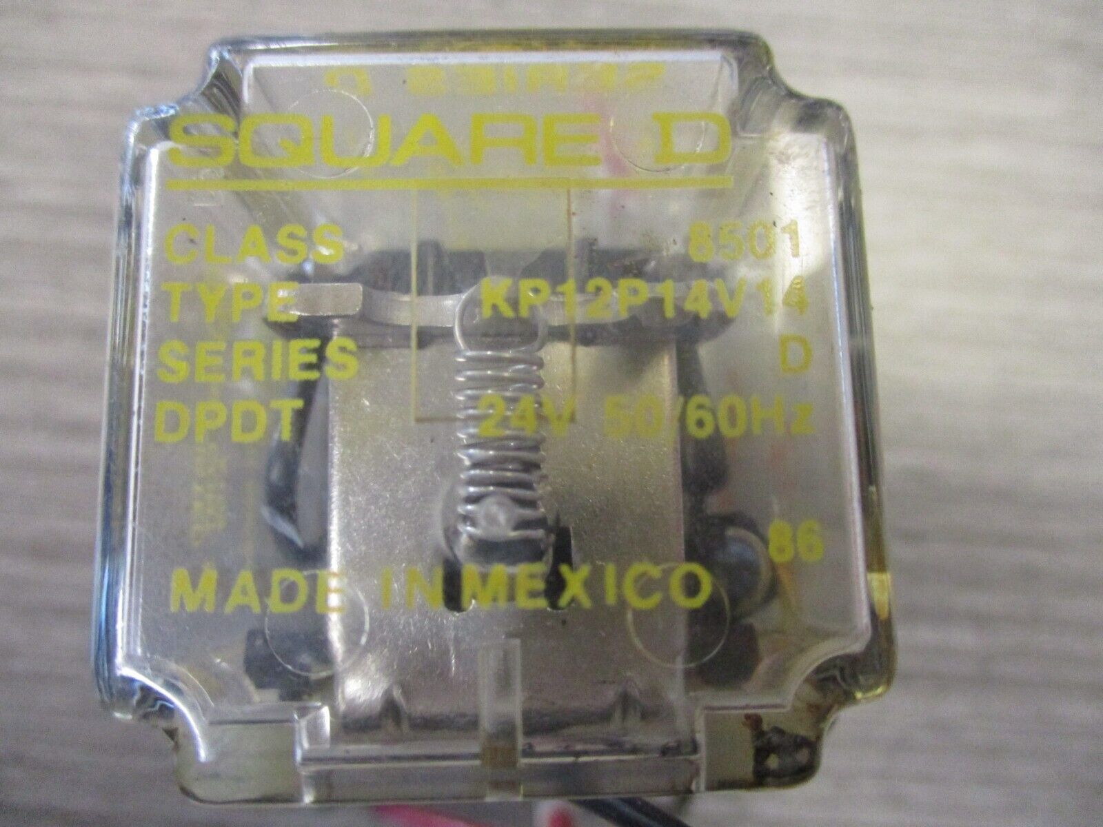 Square D Relay 8501 KP12P14V14 Ser. D 24V Coil W/ Base Used.
