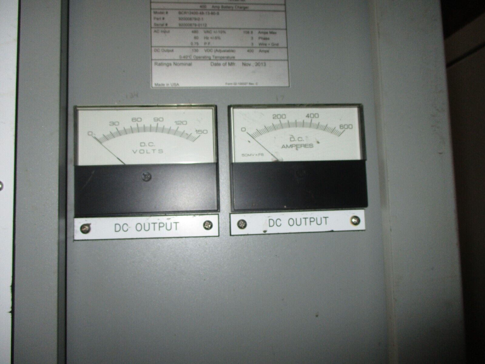 Ametek Battery Charger BCR12400-48-13-60-S 400A Output: 130VDC 400A Used