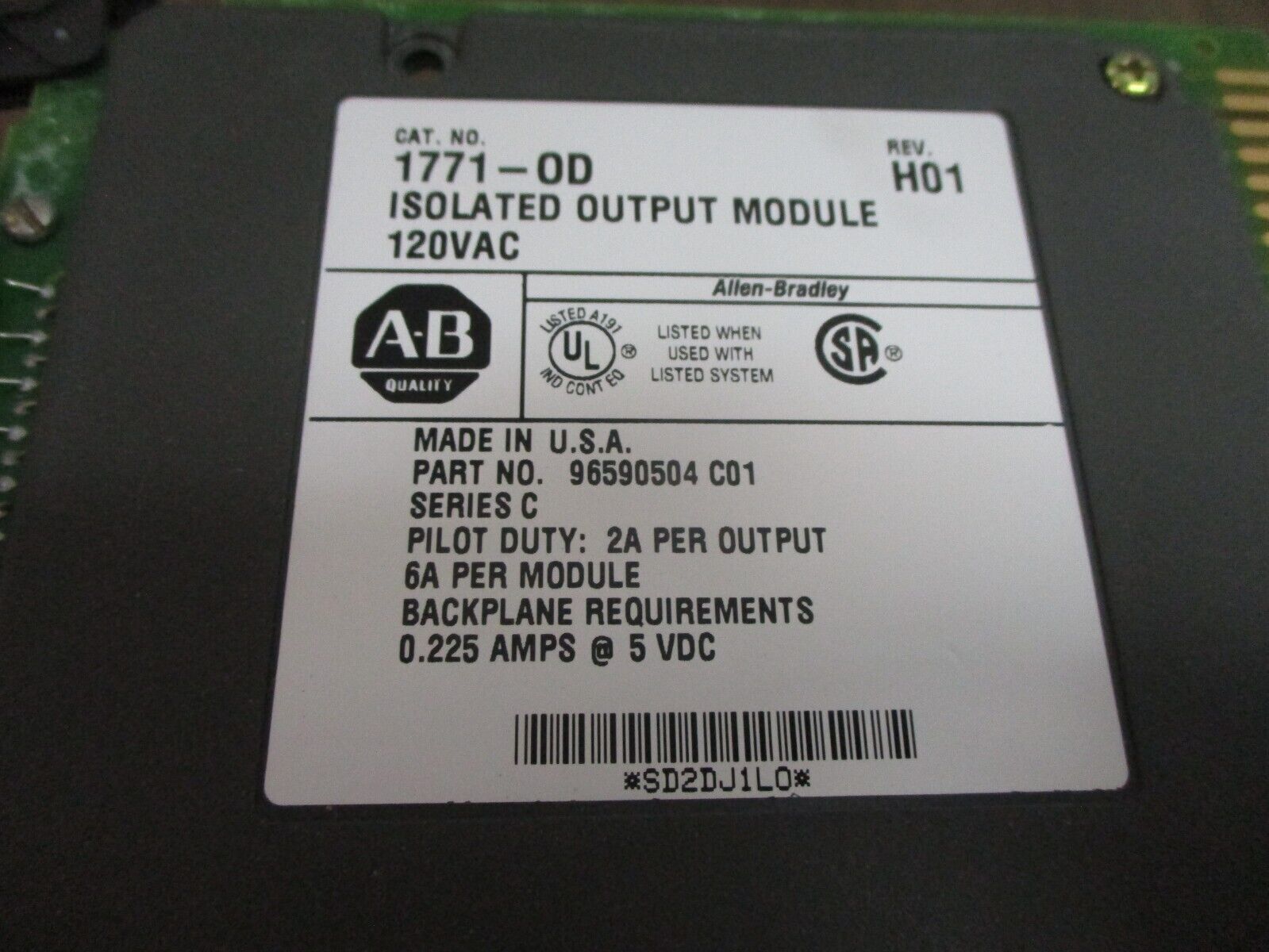 Allen-Bradley Isolated Output Module 1771-OD Rev. H01 120VAC Used