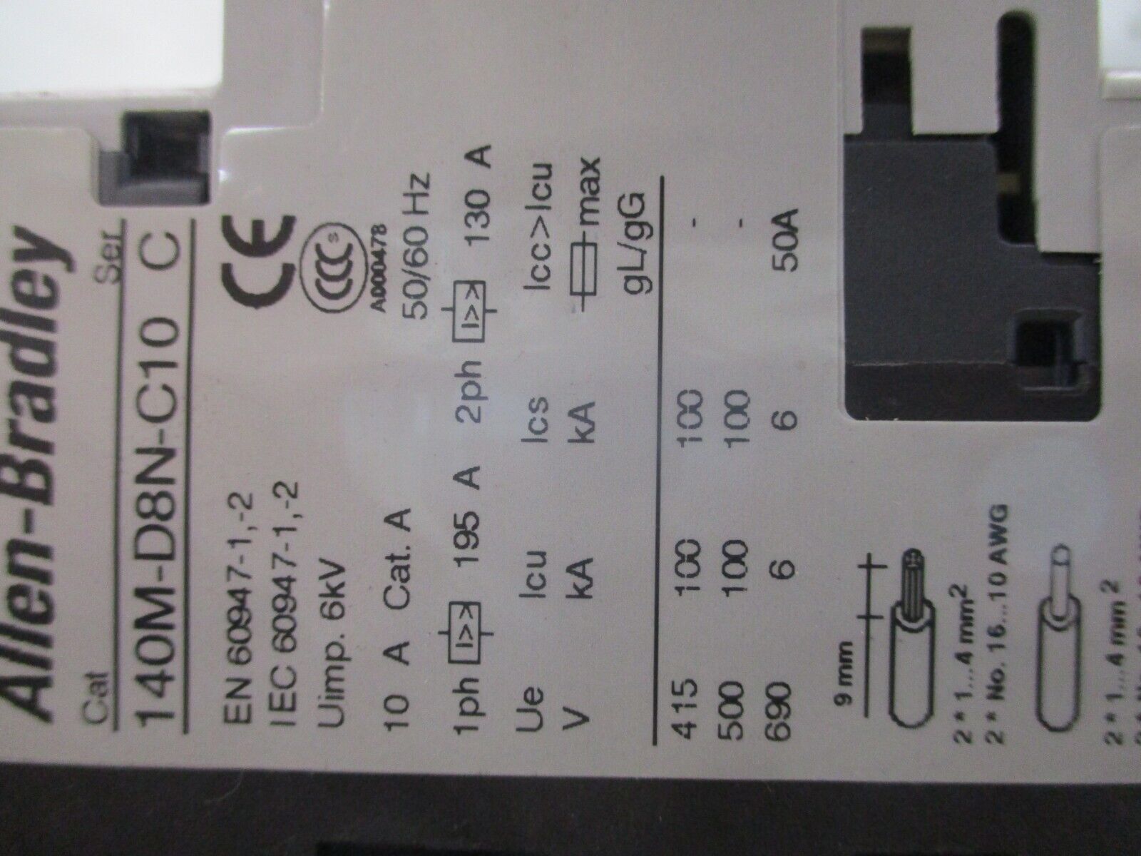 Allen-Bradley Manual Motor Protector 140M-D8N-C10 Trip : 6.3-10A Used