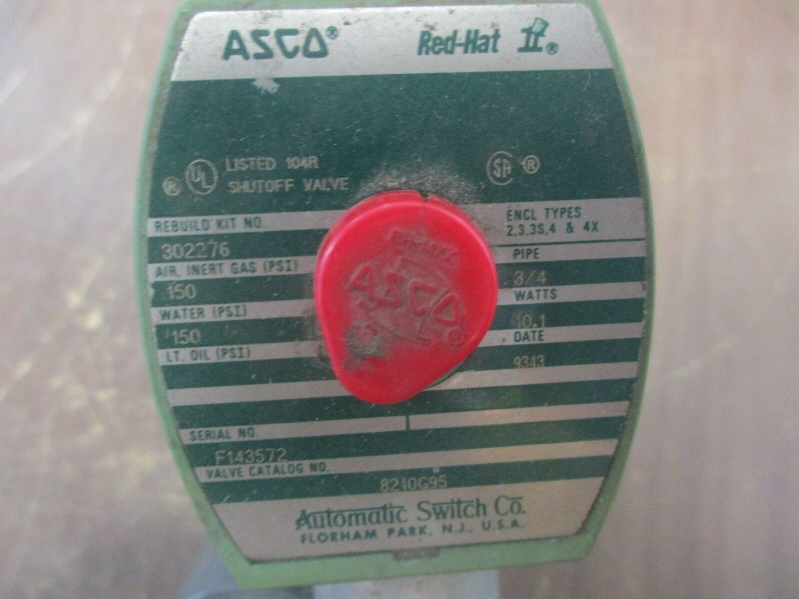 ASCO Red-Hat II Solenoid Valve 8210G95 150PSI Used