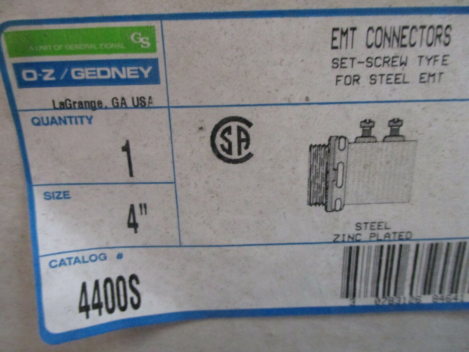 O-Z / Gedney EMT Connector 4400S 4" Set-Screw Type Steel *Lot of 5* New Surplus