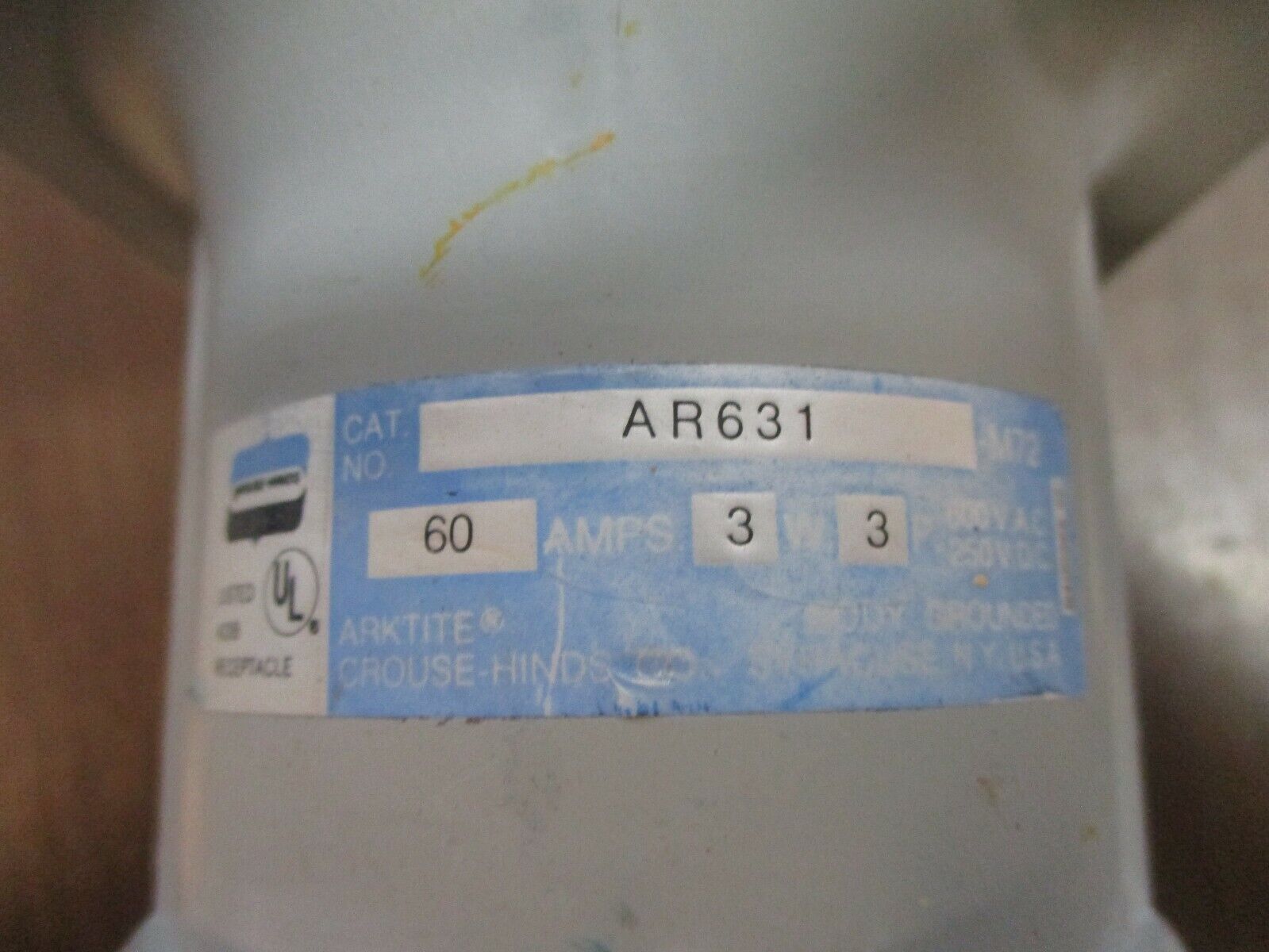 Crouse-Hinds Arkitite Receptacle AR631 60A 600V 3W 3P w/ Base *No Cover* Used