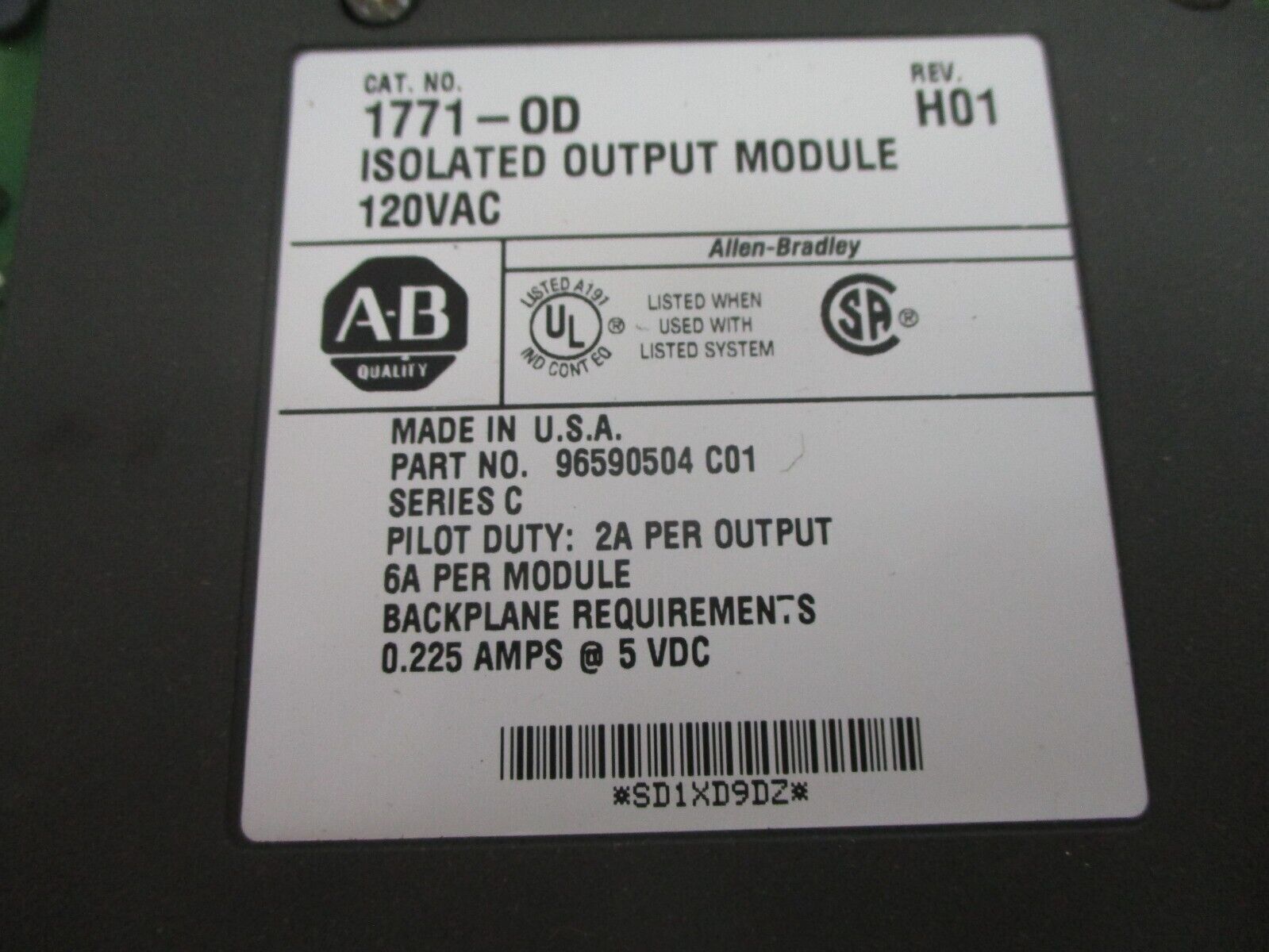 Allen-Bradley Isolated Output Module 1771-OD Rev. H01 120VAC Used