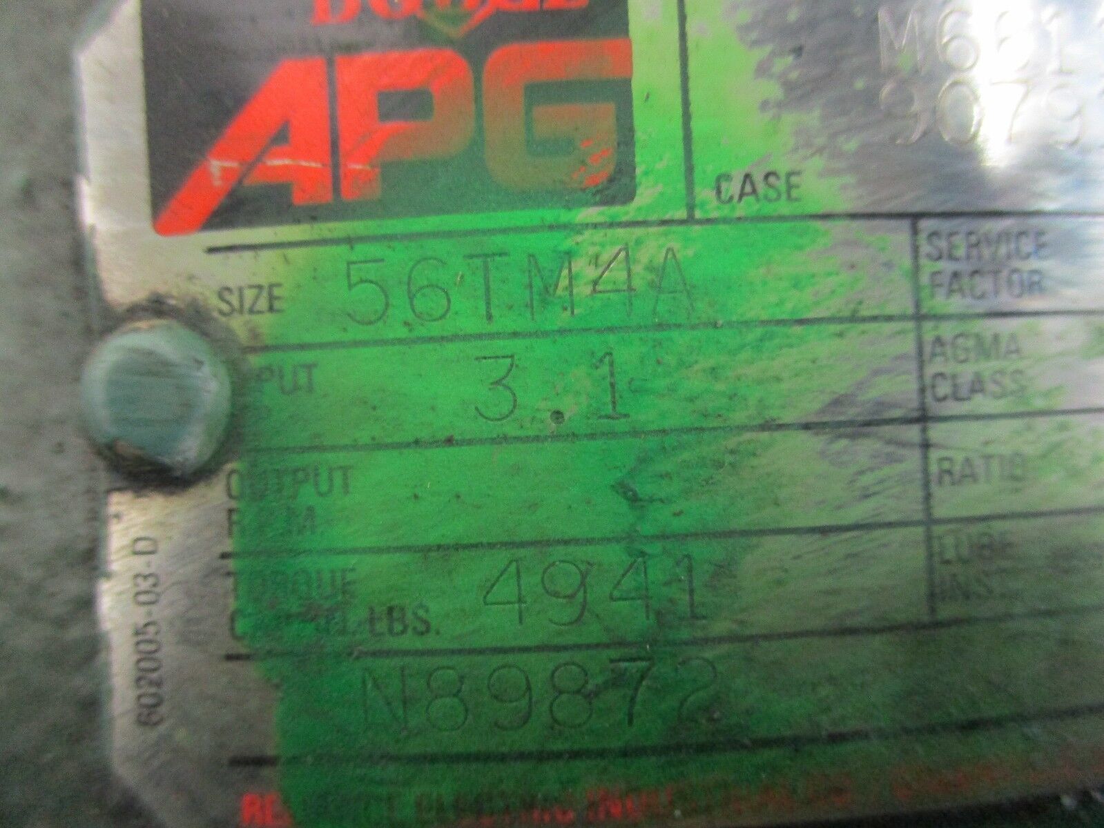 Dodge APG Gear M661110001VZ Input: 3.1 Torque: 4941 lbs Ratio: 47.1 Used