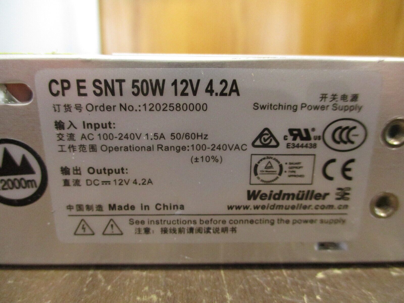 Weidmuller CP E SNT Power Supply 1202580000 50W Output: 12VDC 4.2A Used