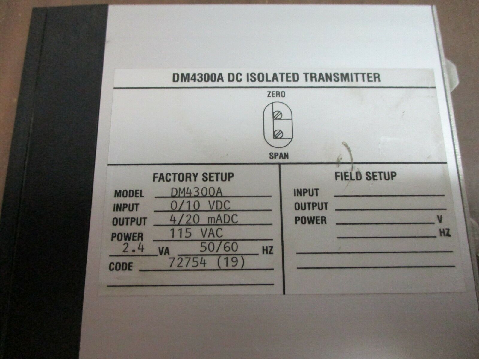 Wilkerson DC Isolated Transmitter DM4300A Input: 0-10VDC Output: 4-20mA Used