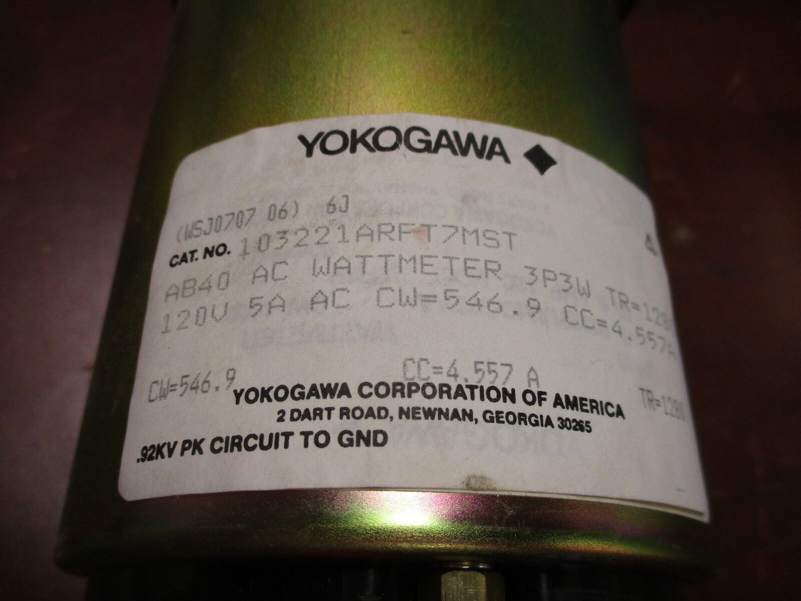 Asco / Yokogawa AC Watt Meter 103221ARFT7MST Range: 0-1400KW Used