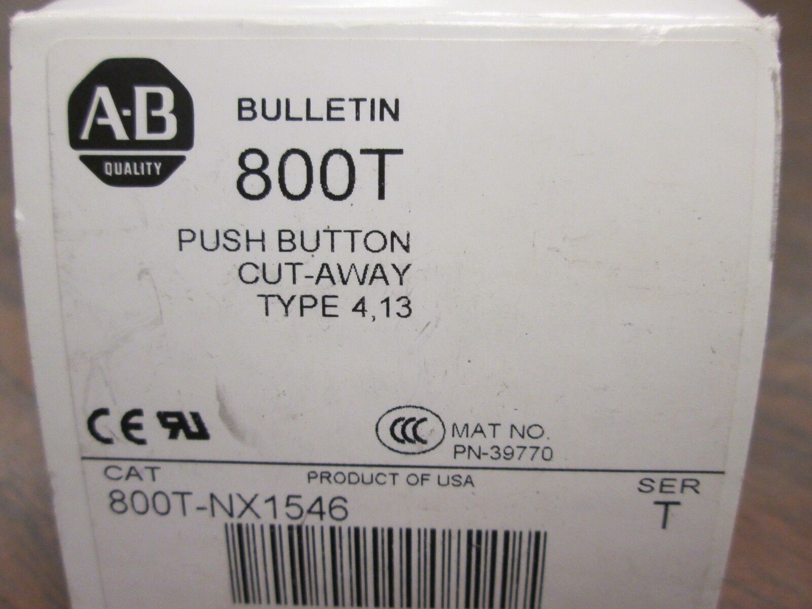 Allen-Bradley Push Button 800T-NX1546 Type 4, 13 *Missing Gaskets* New Surplus