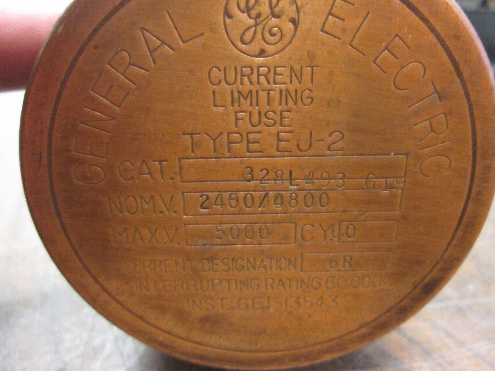 GE EJ-2 Fuse 328L493 G19 2.4/4.8KV 6R Rating Used