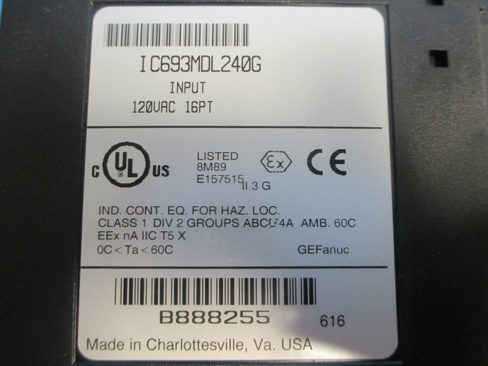 GE Fanuc Series IC693MDL240G Input 120VAC 16PT Module